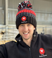 Luxury Striped Bobble Hat Black/ Red